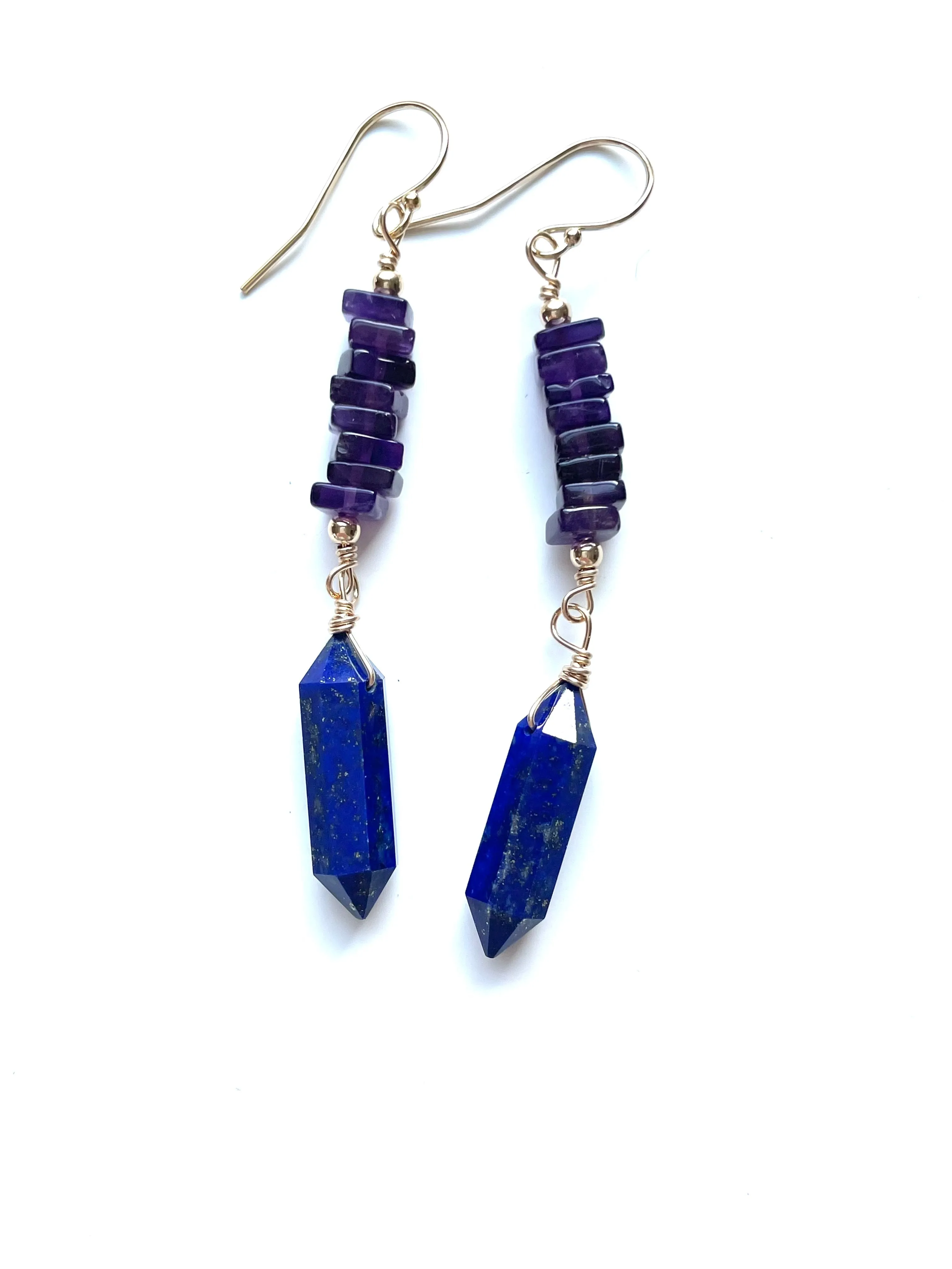 Crystal Earrings - Amethyst and Lapis Gold Filled