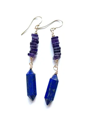 Crystal Earrings - Amethyst and Lapis Gold Filled