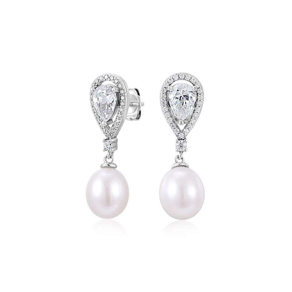 Cultured freshwater pearl drop earrings in sterling silver