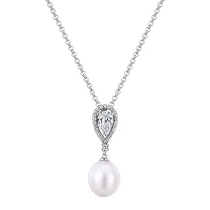 Cultured freshwater pearl drop necklace in sterling silver