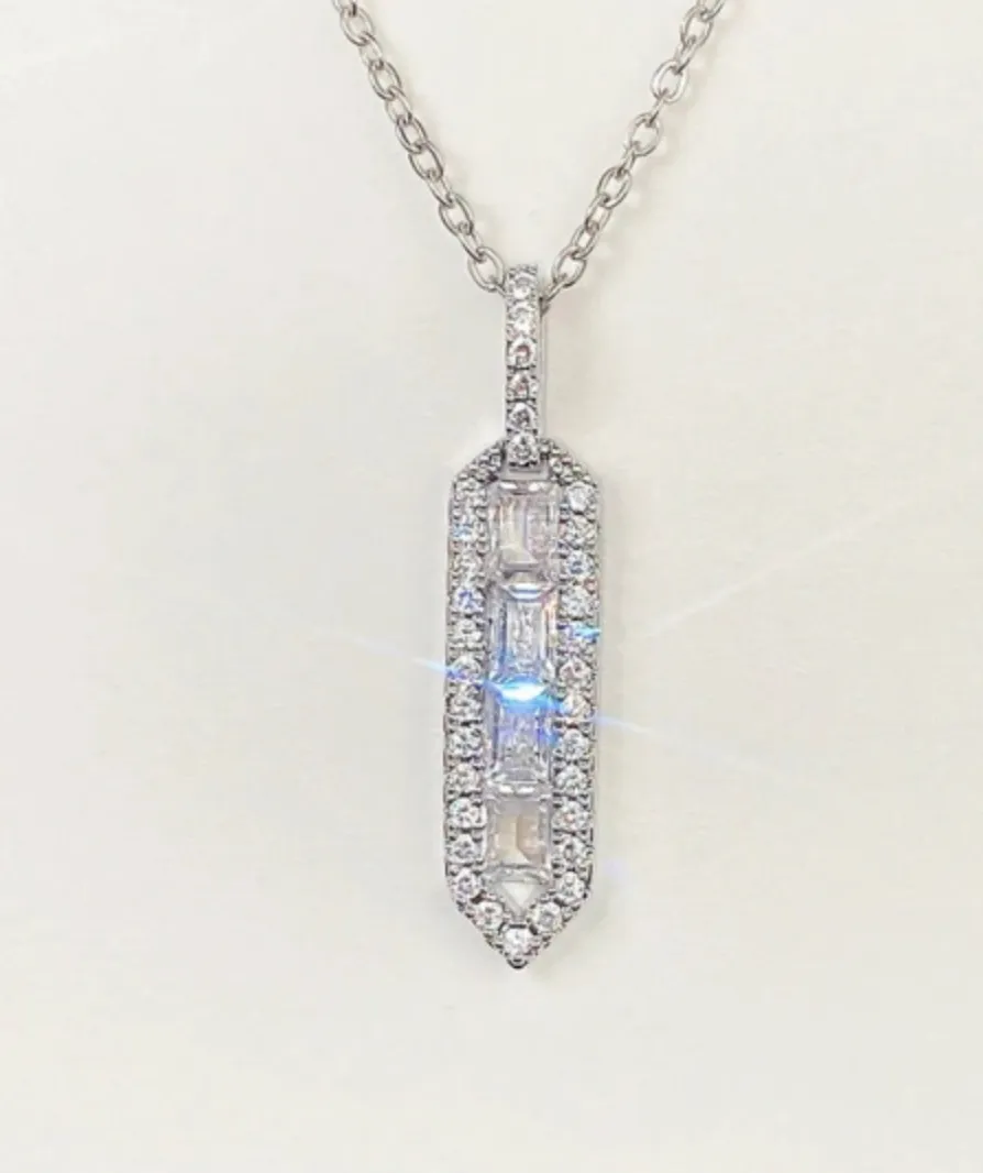 CZ Pendant Necklace Art Deco Lien