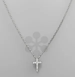 CZ Stone Cross Necklace - Silver