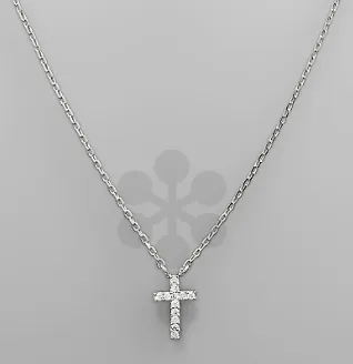 CZ Stone Cross Necklace - Silver