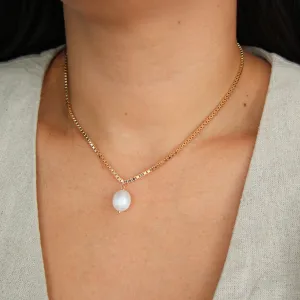 Dangling Pearl Box Chain Necklace