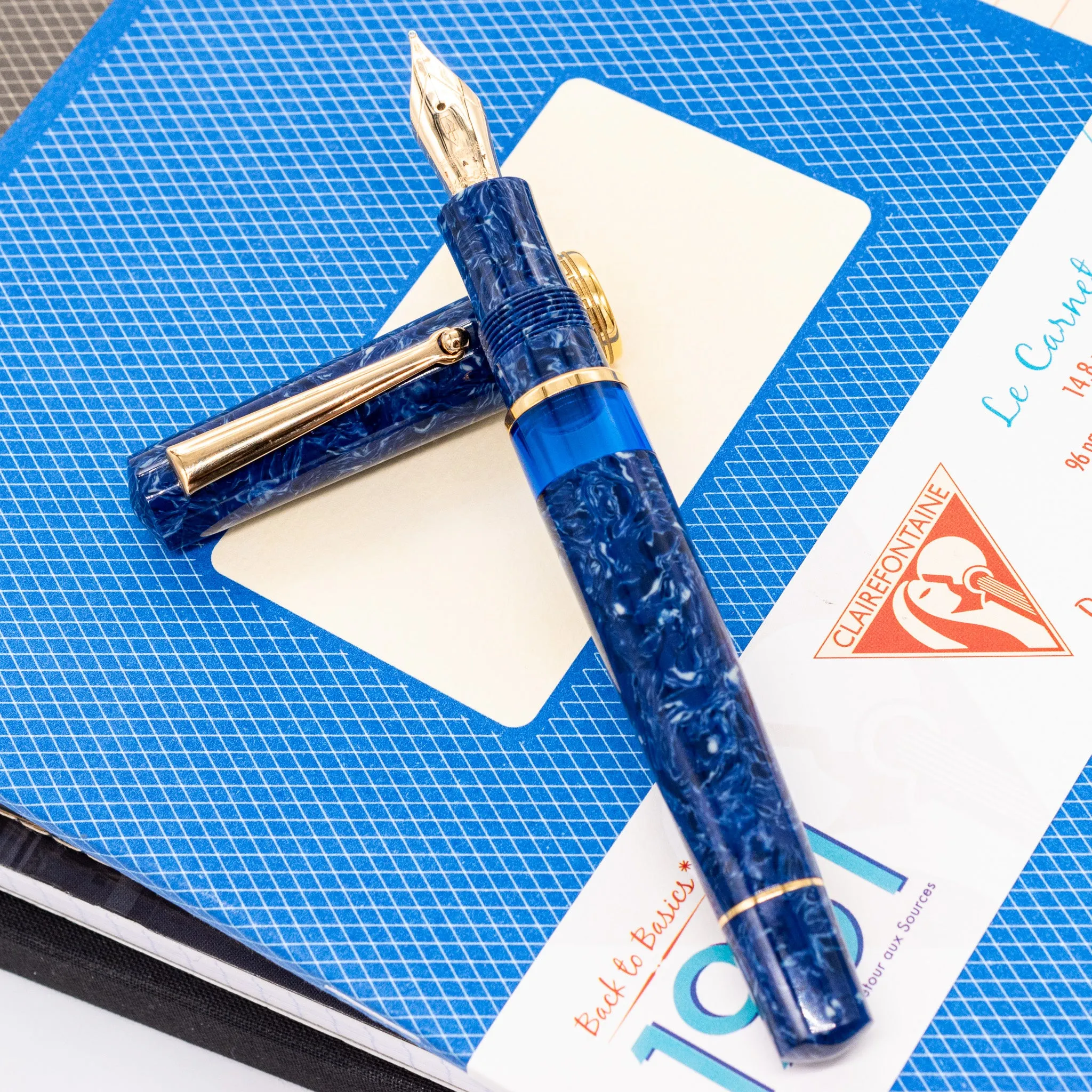 Delta Lapis Blue Celluloid Yellow Gold Fountain Pen