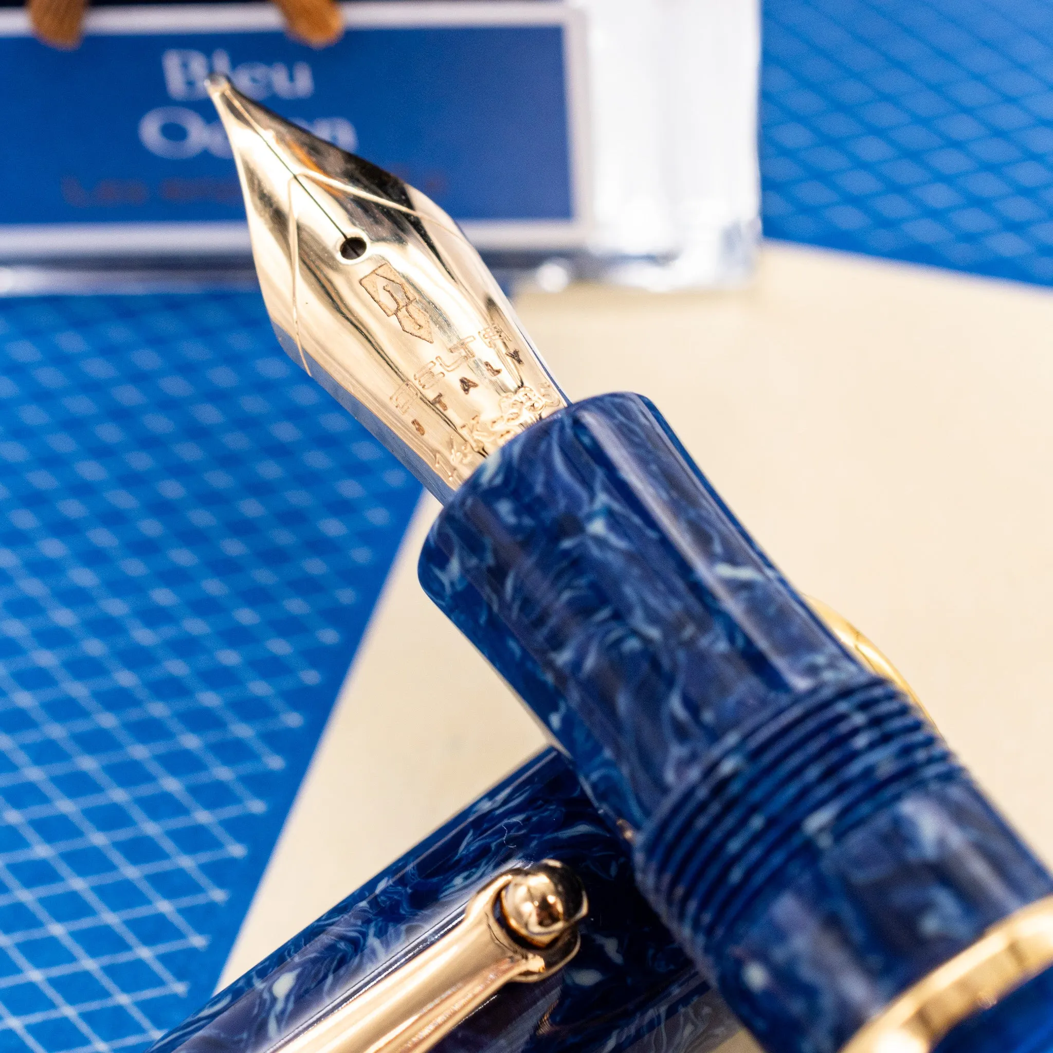 Delta Lapis Blue Celluloid Yellow Gold Fountain Pen