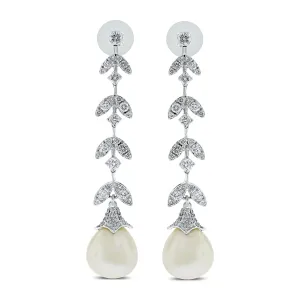 Diamond & Pearl Vines Earrings (35.29 ct Pearls & Diamonds) in White Gold