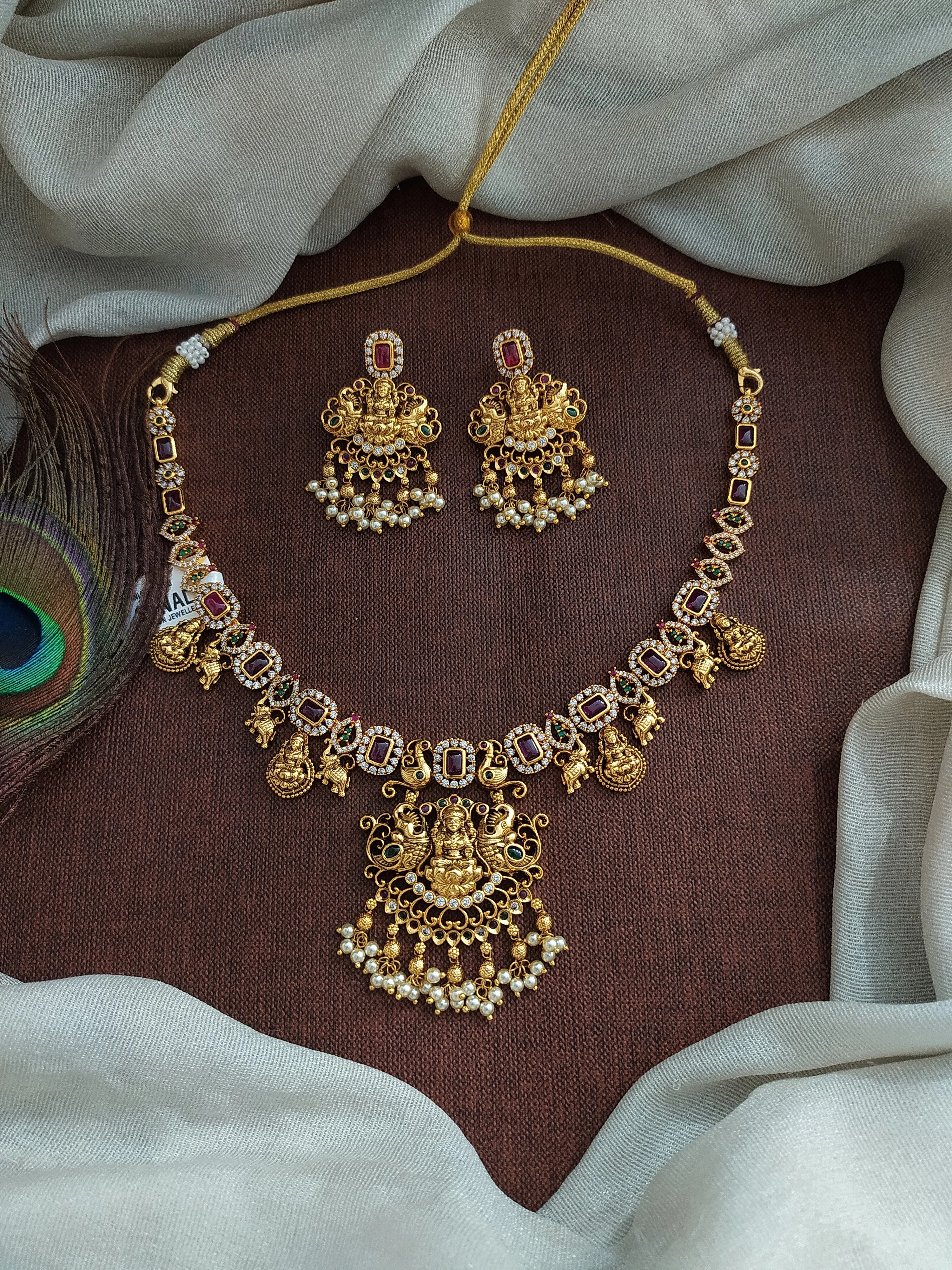 Divine Blessings and Enchanting Beauty Lakshmi Ji & Peacock Antique Necklace Set