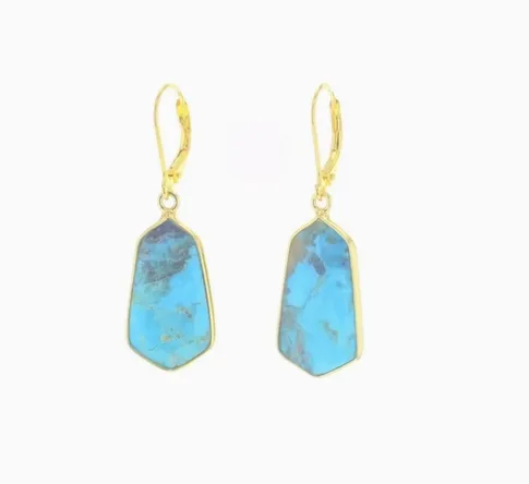 Earrings-Gold Dea With Turquoise