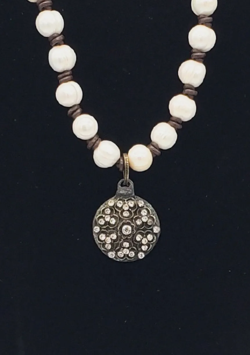 Erin Knight Pearl Necklace with Vintage Pendant