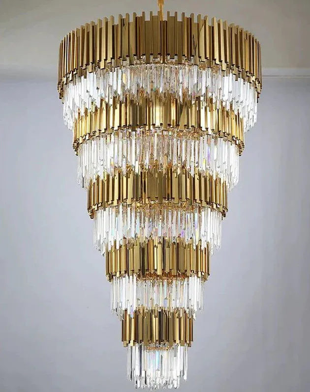 Extra Large Modern Multilayer Pendant Chandelier in Gold Finish Luxury Light Fixture for Large Staircase/Duplex/Hallway/Entryway