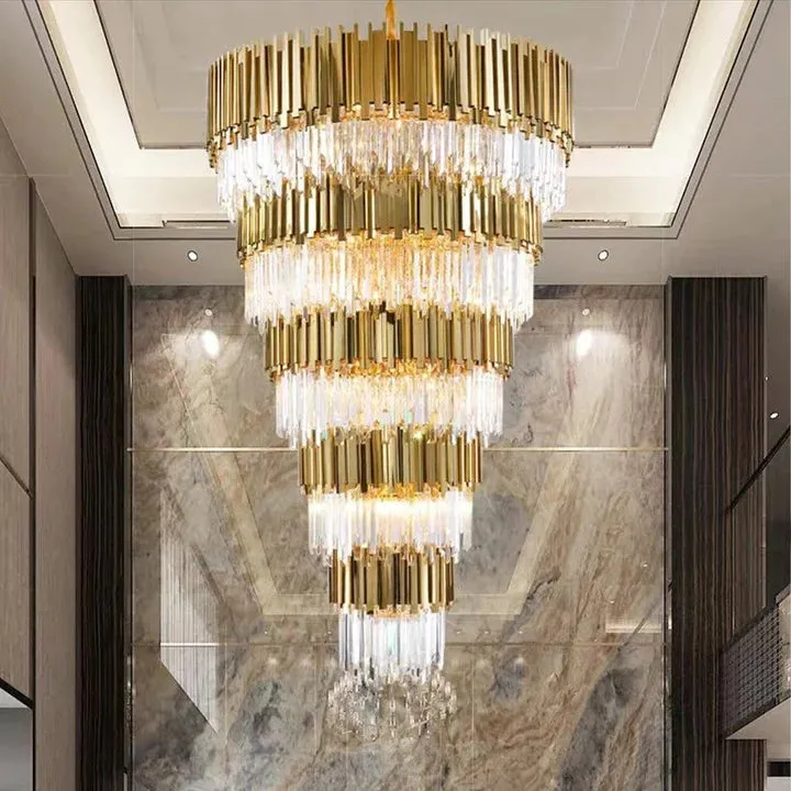 Extra Large Modern Multilayer Pendant Chandelier in Gold Finish Luxury Light Fixture for Large Staircase/Duplex/Hallway/Entryway