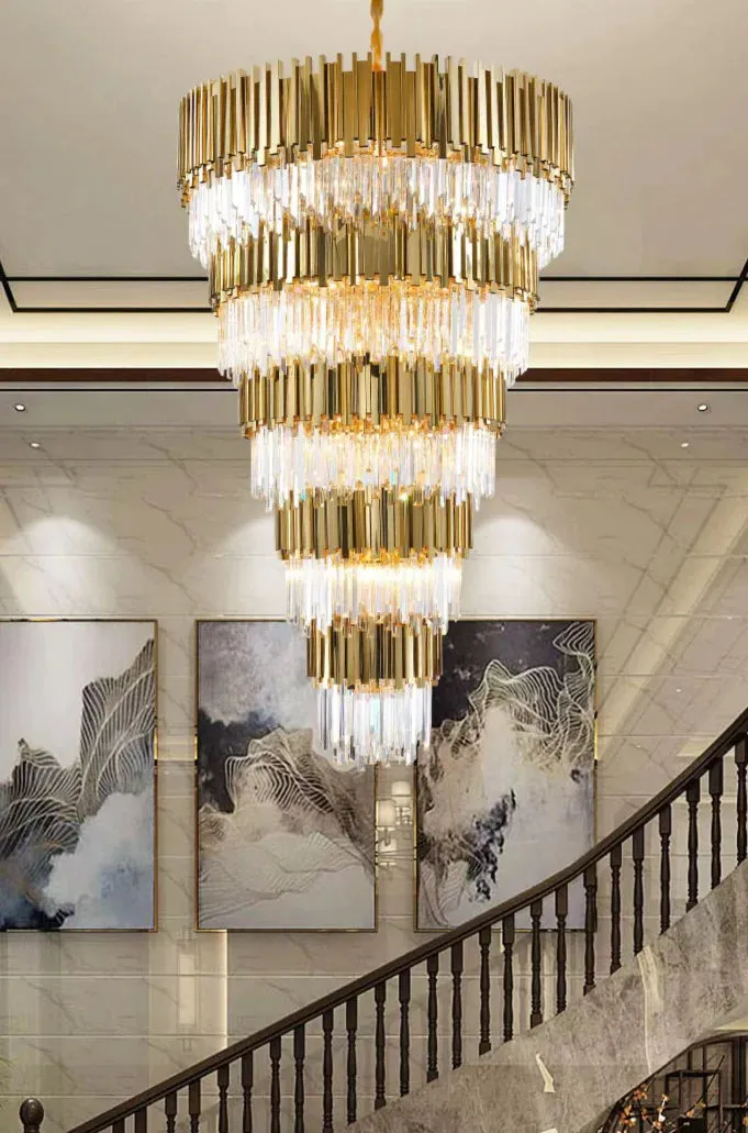 Extra Large Modern Multilayer Pendant Chandelier in Gold Finish Luxury Light Fixture for Large Staircase/Duplex/Hallway/Entryway