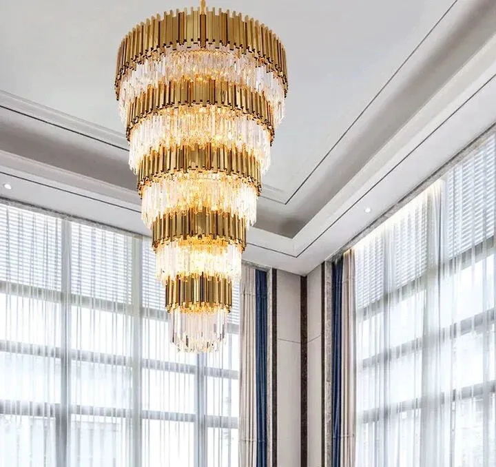 Extra Large Modern Multilayer Pendant Chandelier in Gold Finish Luxury Light Fixture for Large Staircase/Duplex/Hallway/Entryway