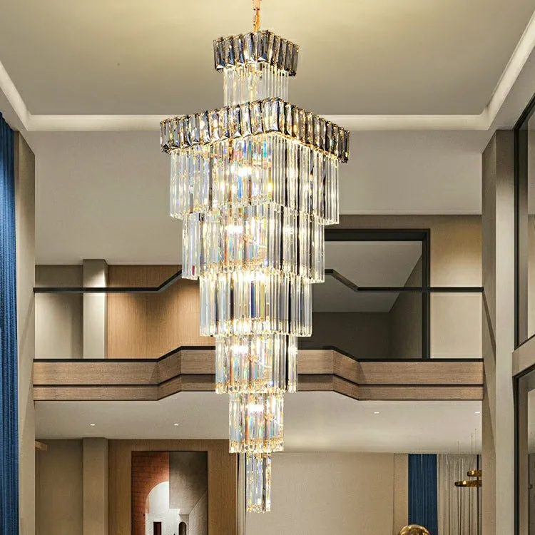 Extra Large Vertical Crystal Staircase Chandelier Foyer Ceiling Light Fixture in Gray/Amber Brim