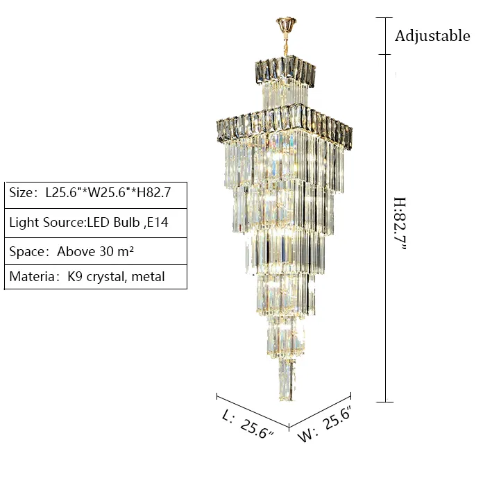 Extra Large Vertical Crystal Staircase Chandelier Foyer Ceiling Light Fixture in Gray/Amber Brim