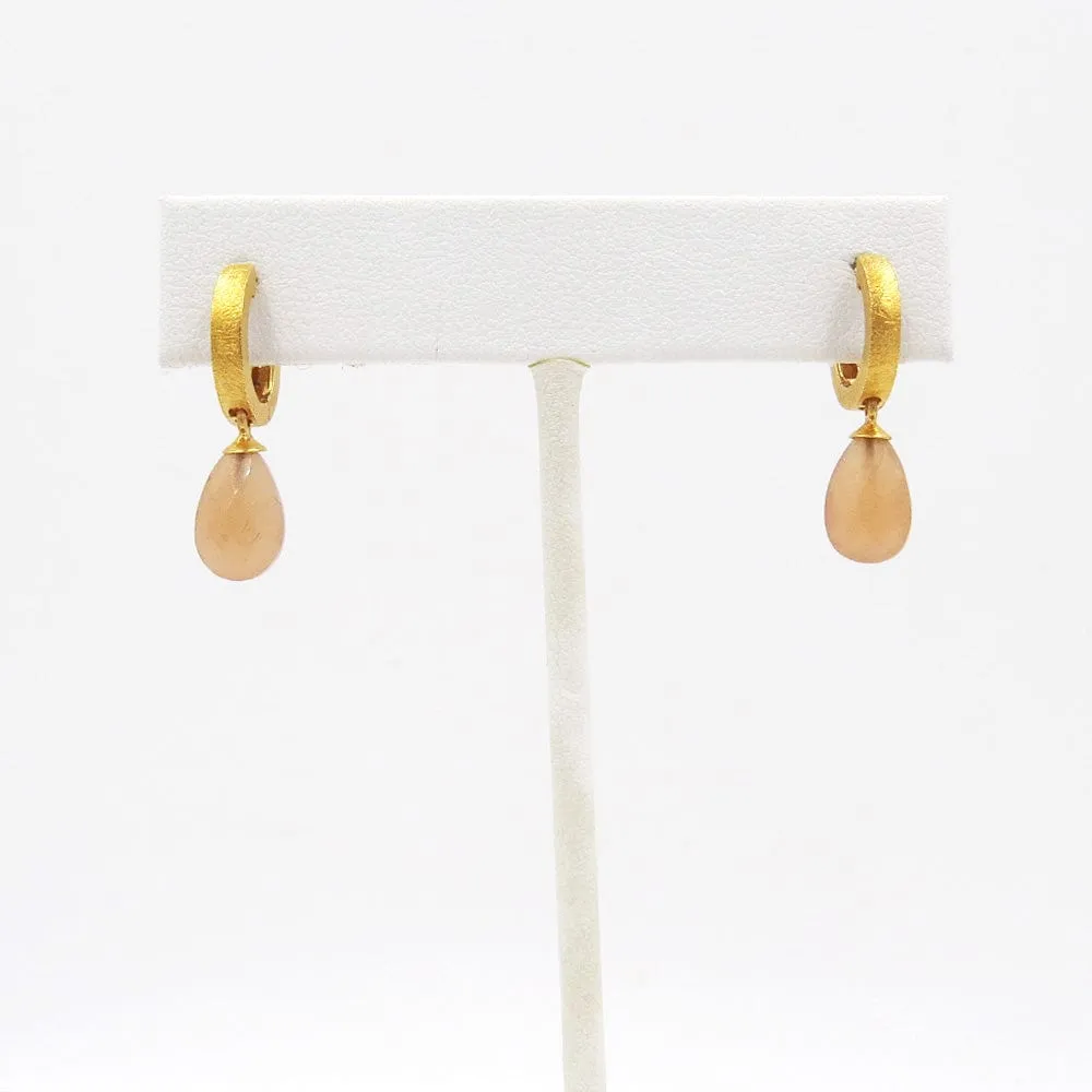 Faceted Peach Moonstone Huggie Hoop Earrings