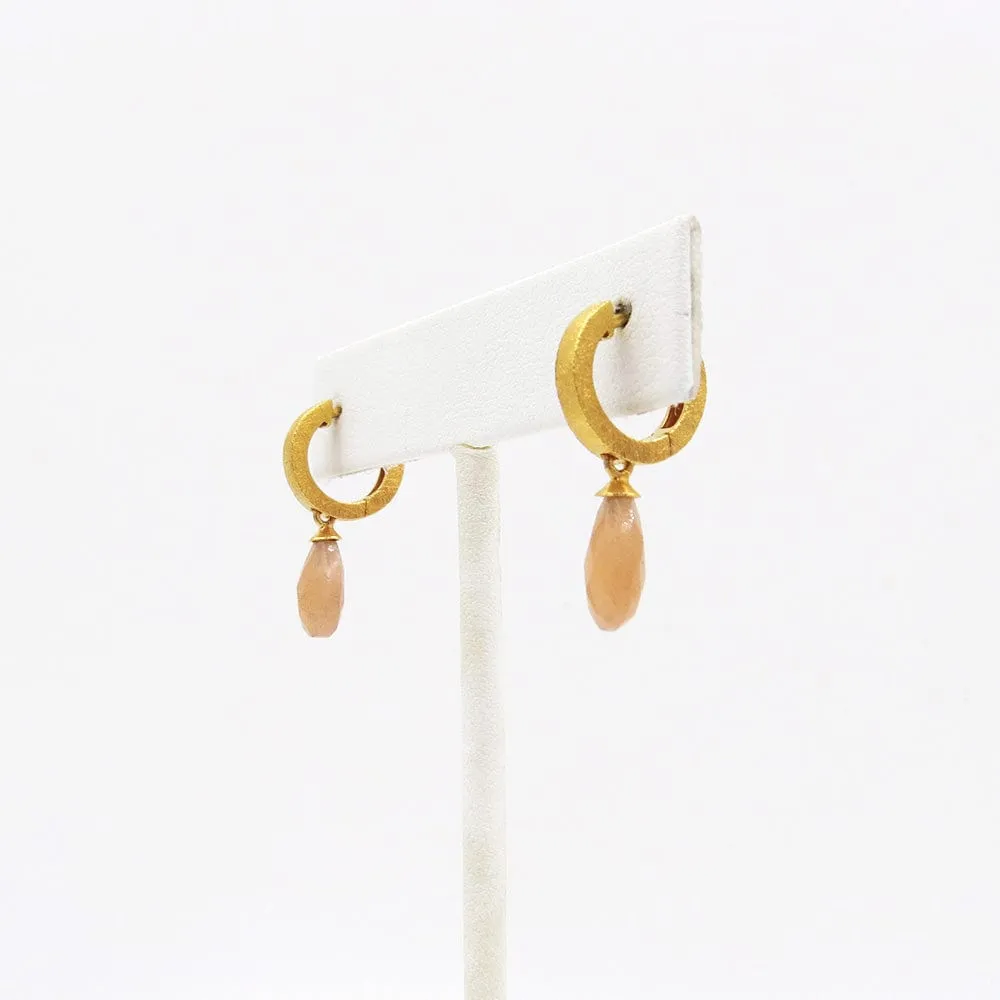 Faceted Peach Moonstone Huggie Hoop Earrings