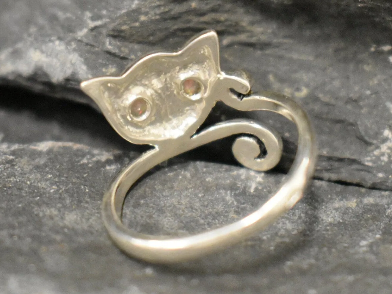 Fire Opal Ring - Cat Silver Ring - October Birthstone Ring