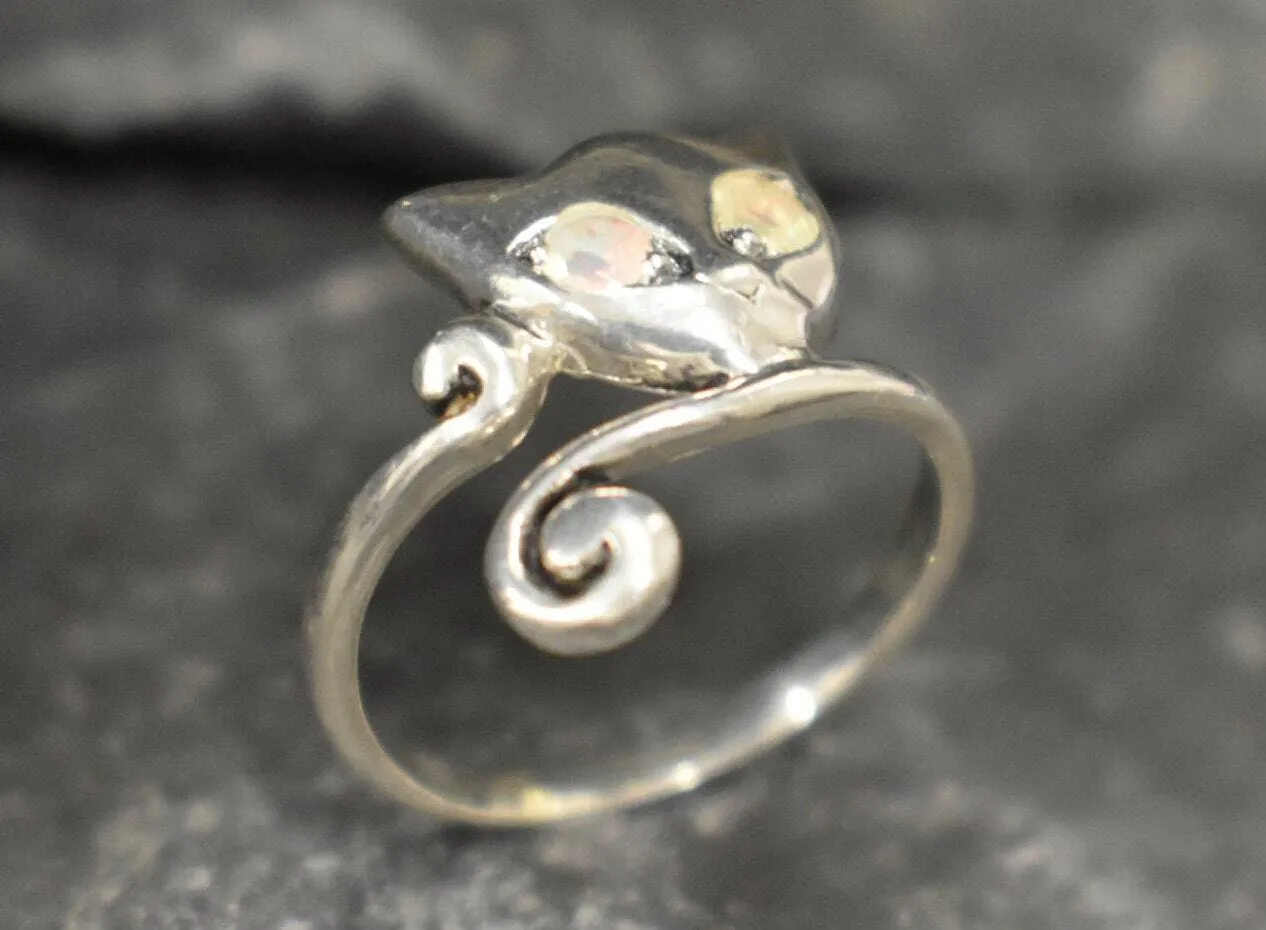 Fire Opal Ring - Cat Silver Ring - October Birthstone Ring