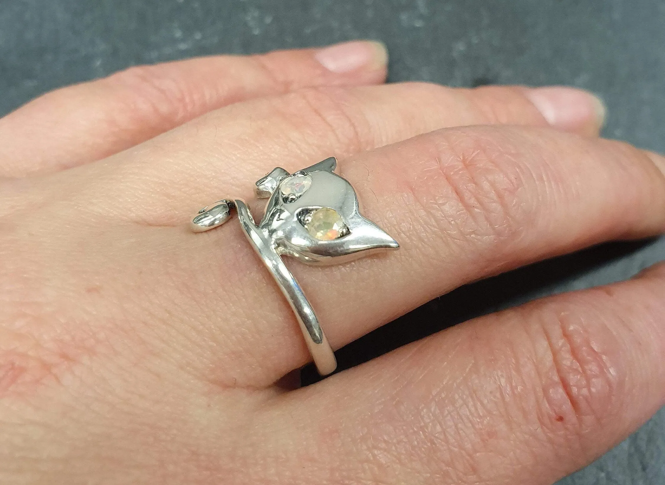 Fire Opal Ring - Cat Silver Ring - October Birthstone Ring