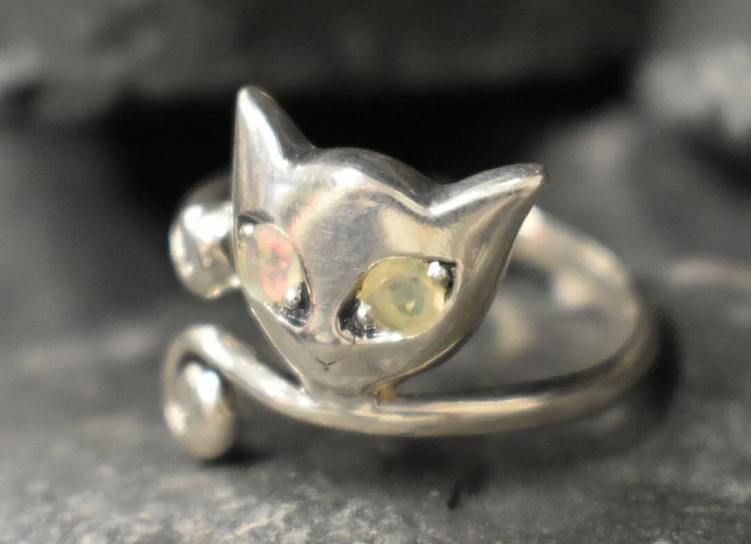 Fire Opal Ring - Cat Silver Ring - October Birthstone Ring