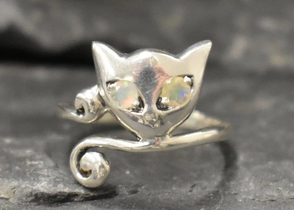 Fire Opal Ring - Cat Silver Ring - October Birthstone Ring