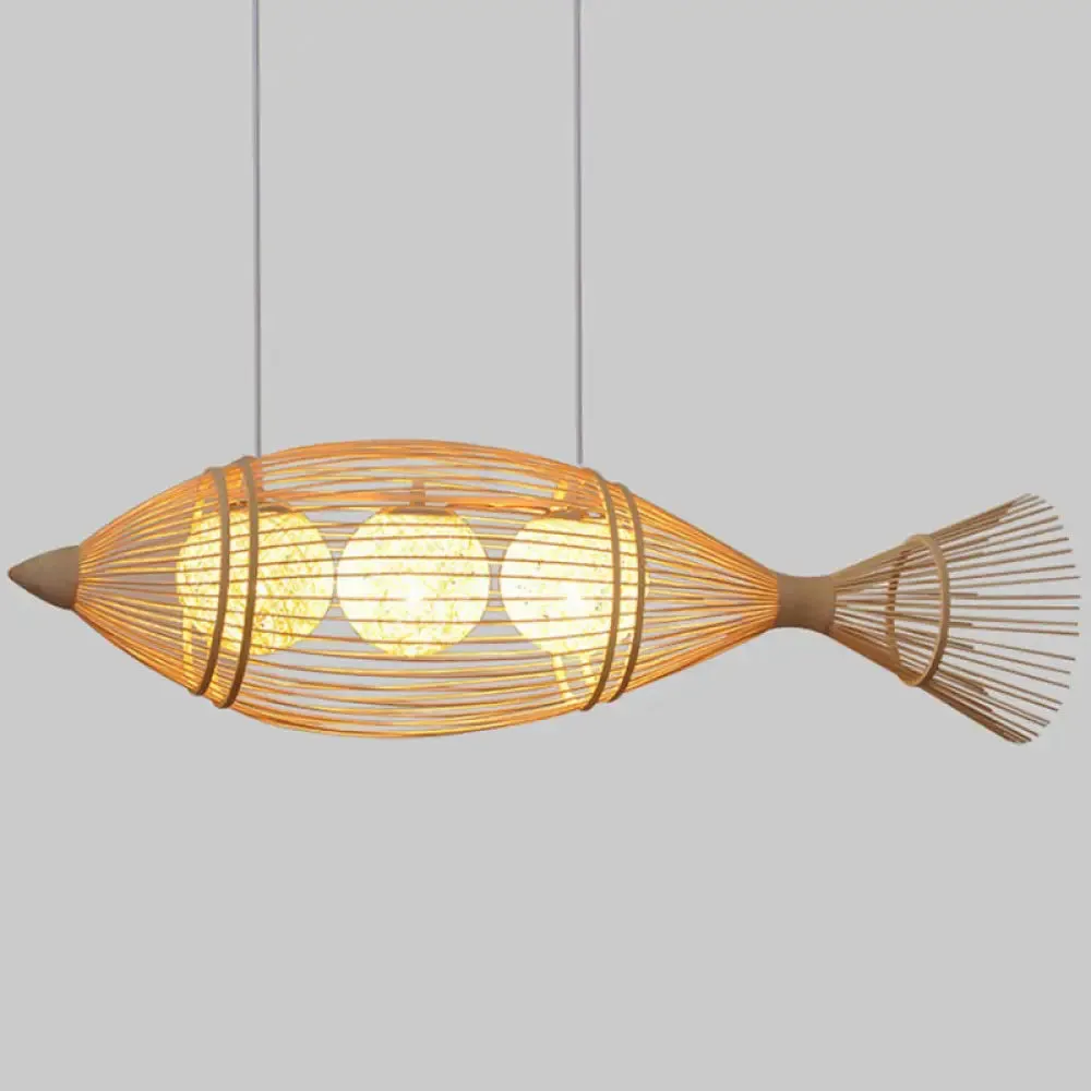 Fish Tea Room Chandelier: Handcrafted Bamboo Pendant Light in Minimalist Wood Design