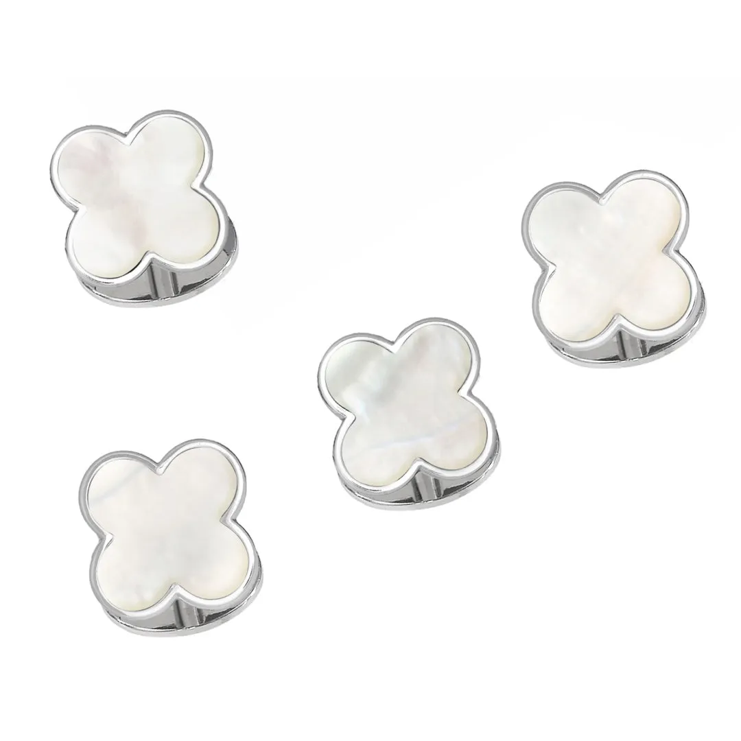 Four Leaf Clover Gemstone Sterling Tuxedo Studs