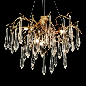 French Style Living Room Branch Crystal Drops Chandelier Modern Copper Gold Finish Dining Room Ceiling Lighting Fixture