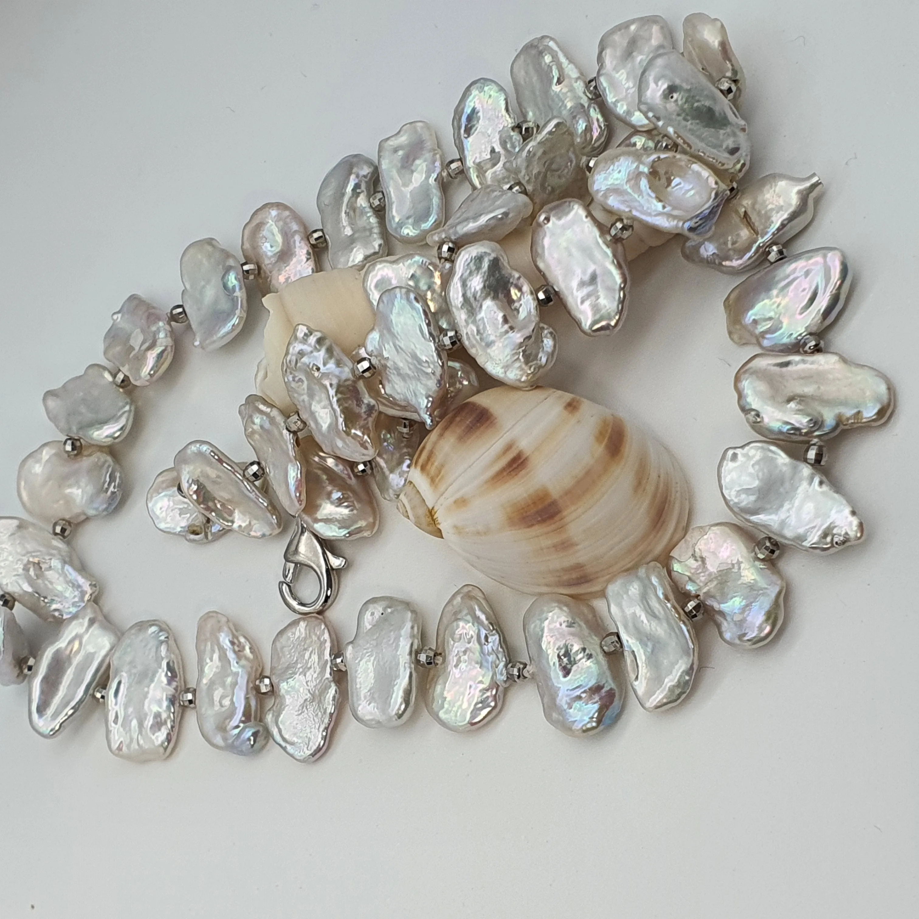 Freshwater Keshi Pearl Silk Strand, Sterling Silver