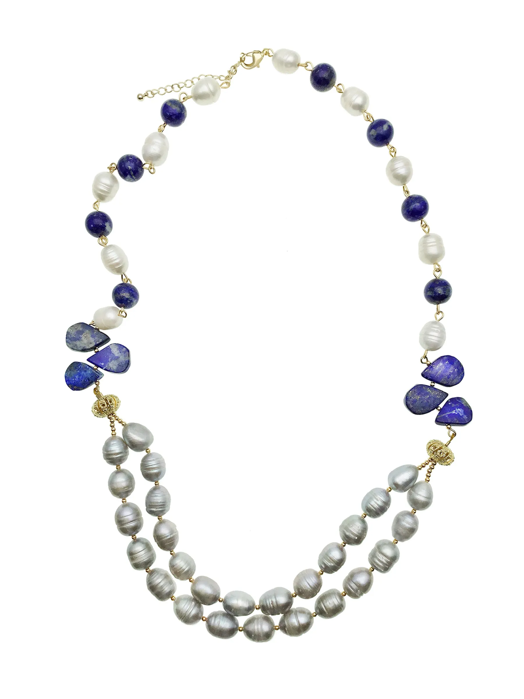 Freshwater Pearls & Lapis Double Strands Necklce CN005