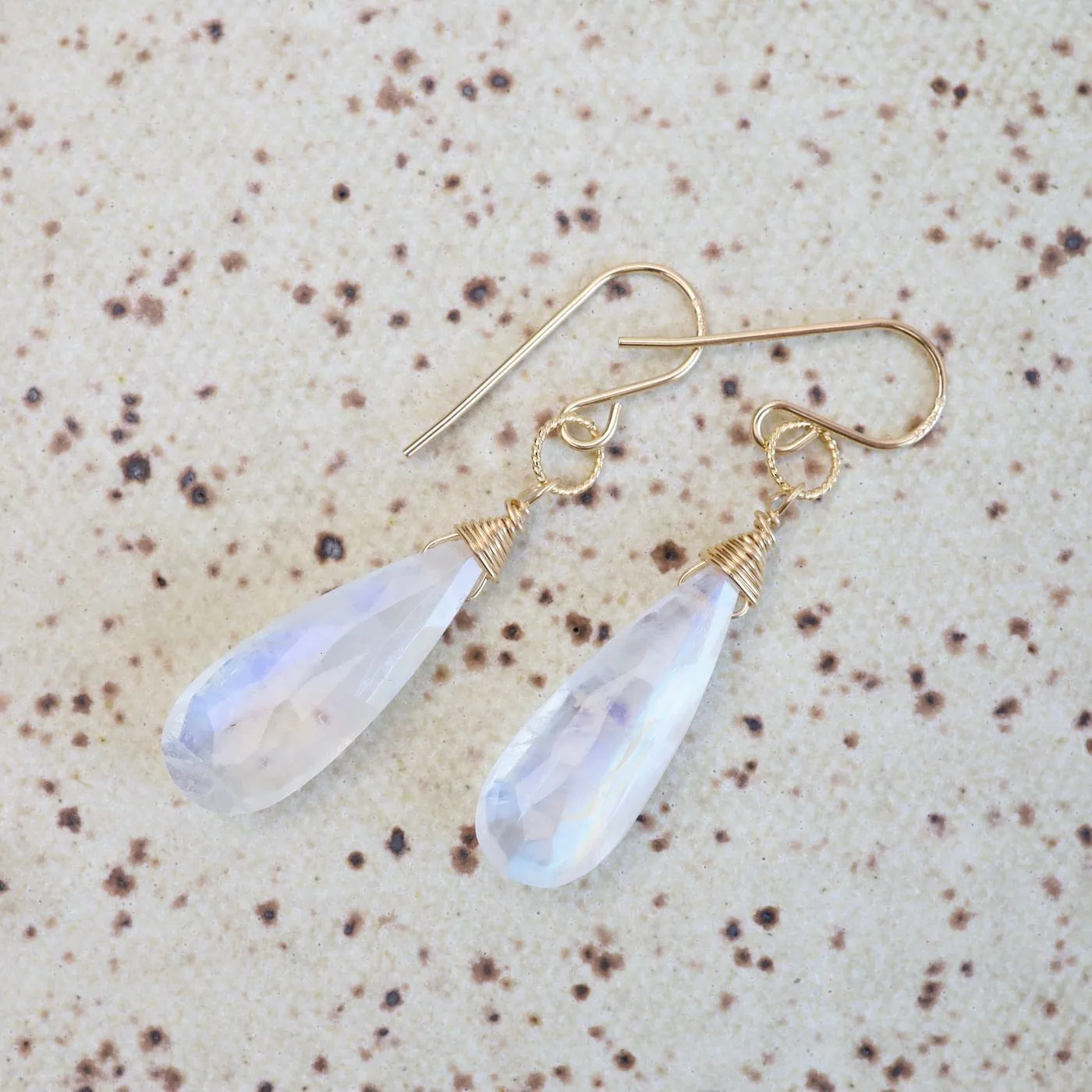 Gold Filled Long Rainbow Moonstone Teardrop Earring