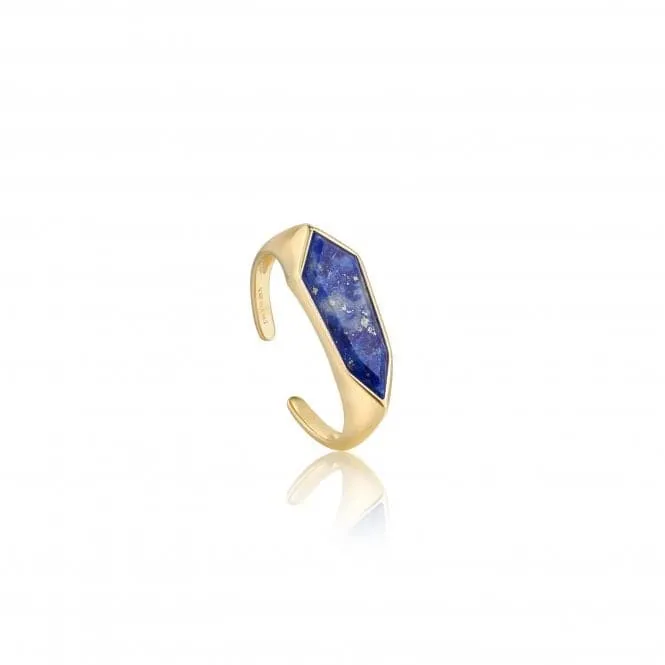 Gold Lapis Emblem Adjustable Ring  R042-01G-L