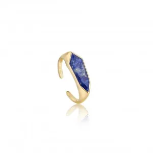 Gold Lapis Emblem Adjustable Ring  R042-01G-L