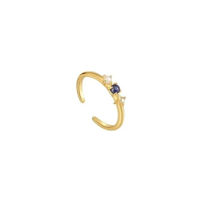 Gold Lapis Star Adjustable Ring R039-01G-L