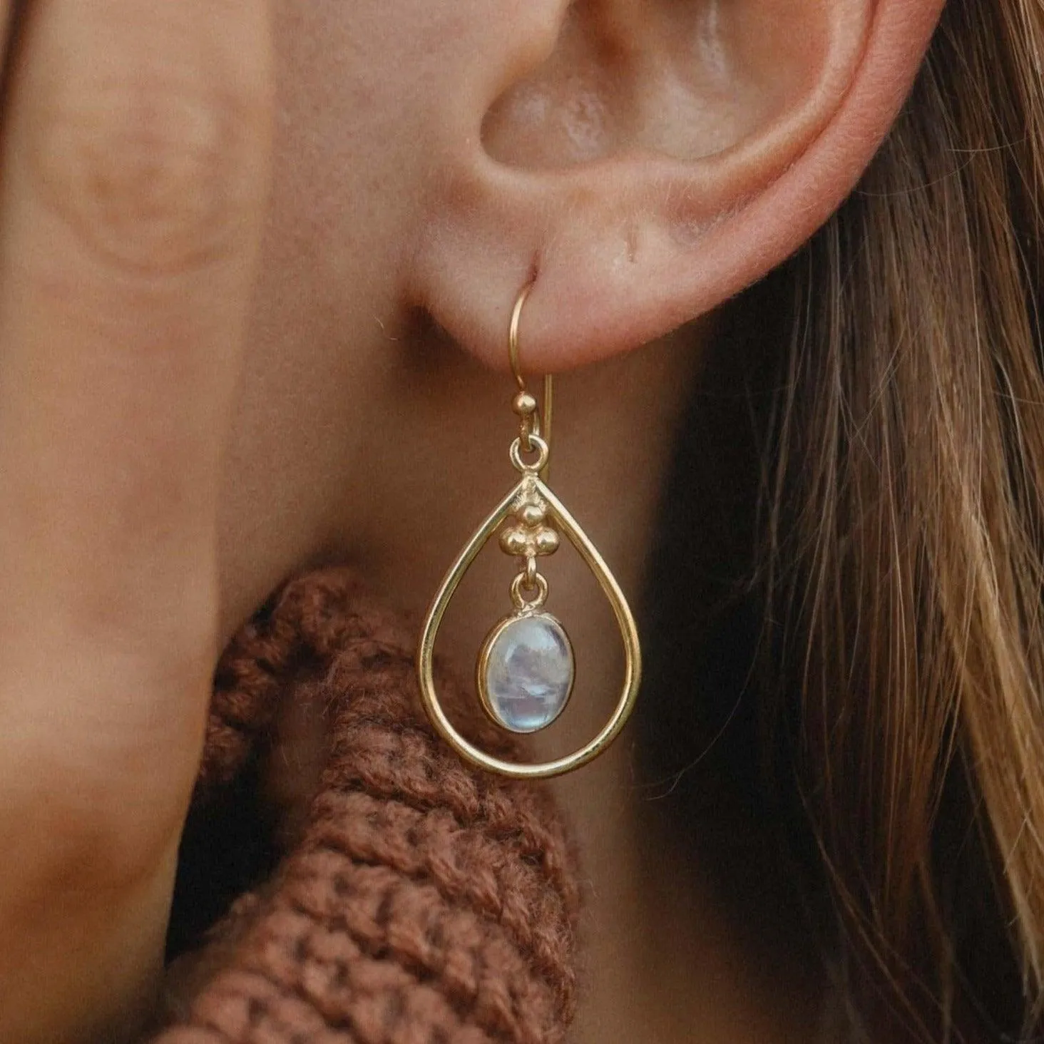 Gold Moonstone Raindrop Earrings