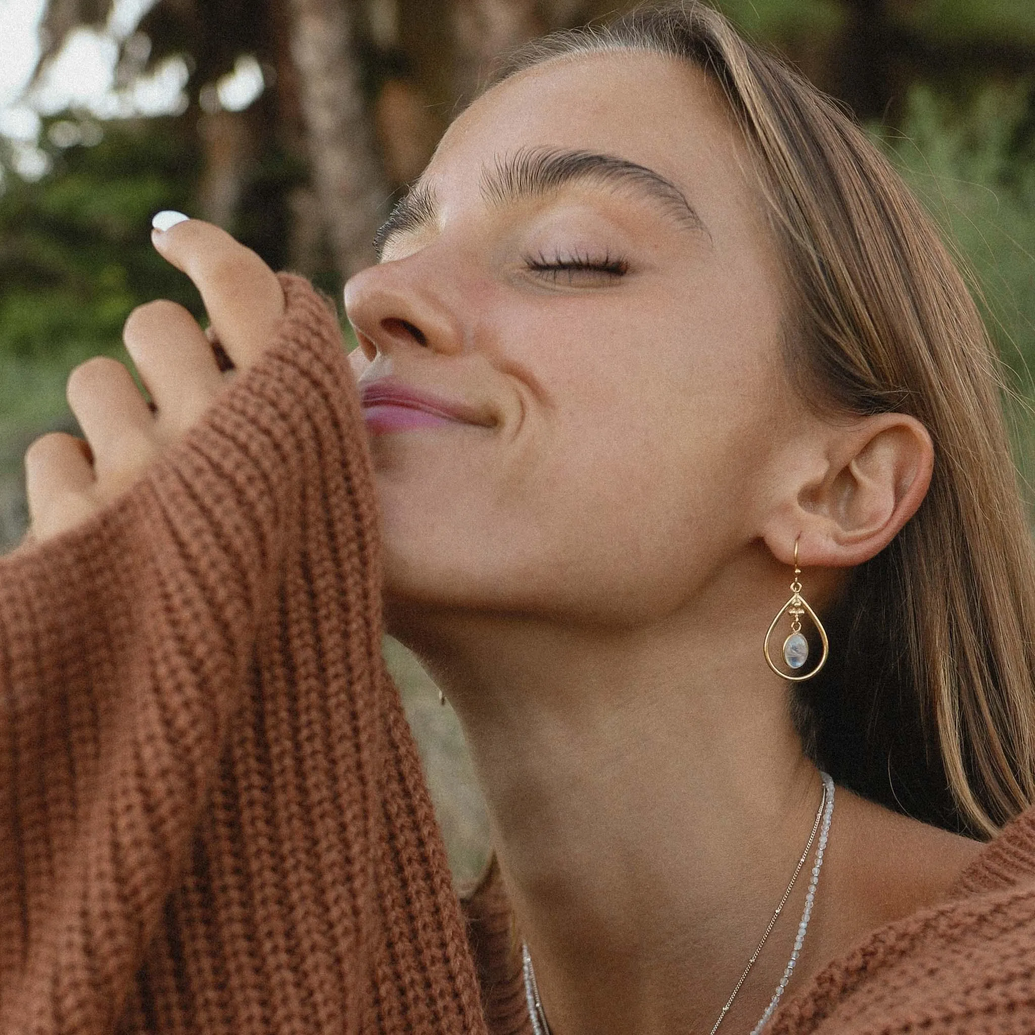 Gold Moonstone Raindrop Earrings