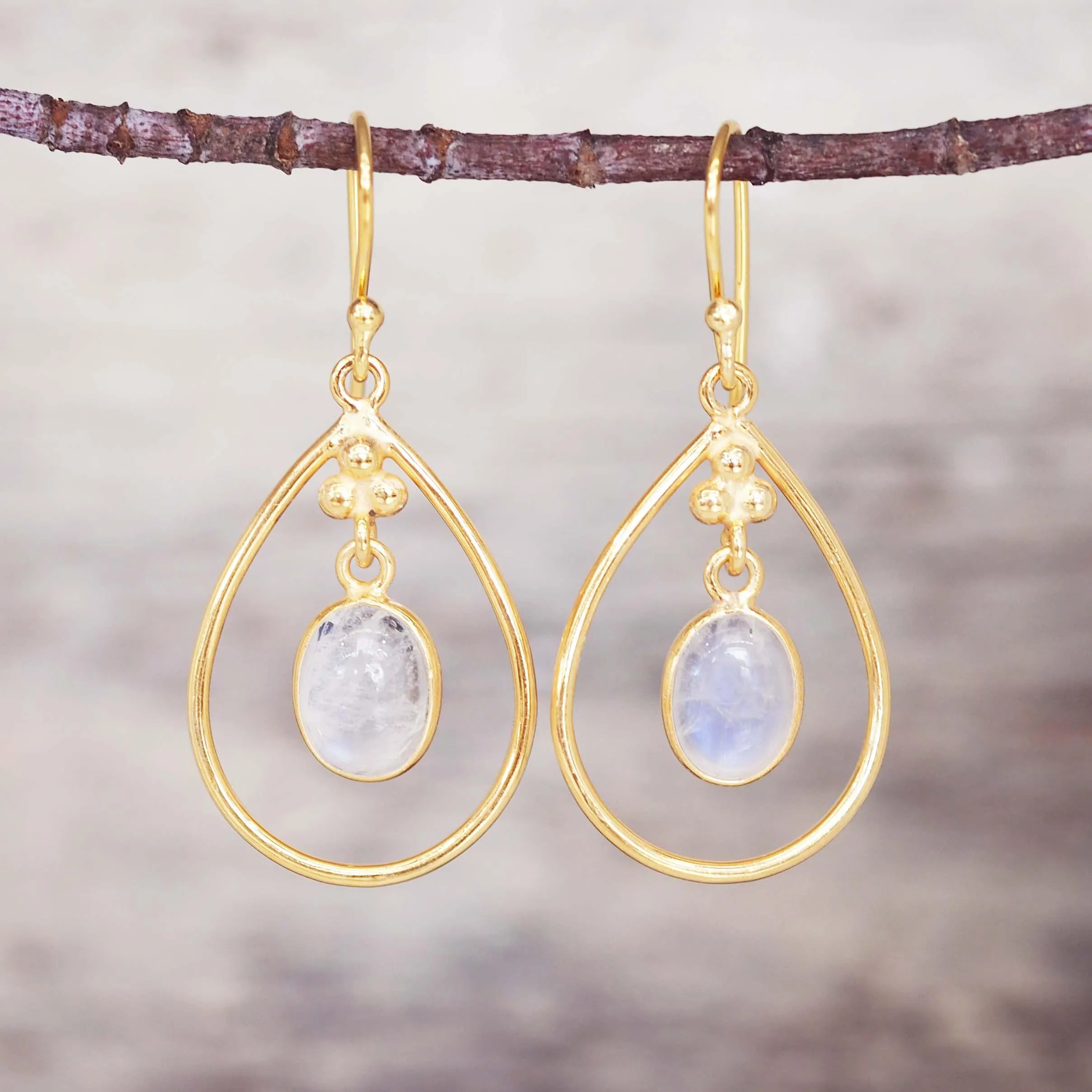 Gold Moonstone Raindrop Earrings