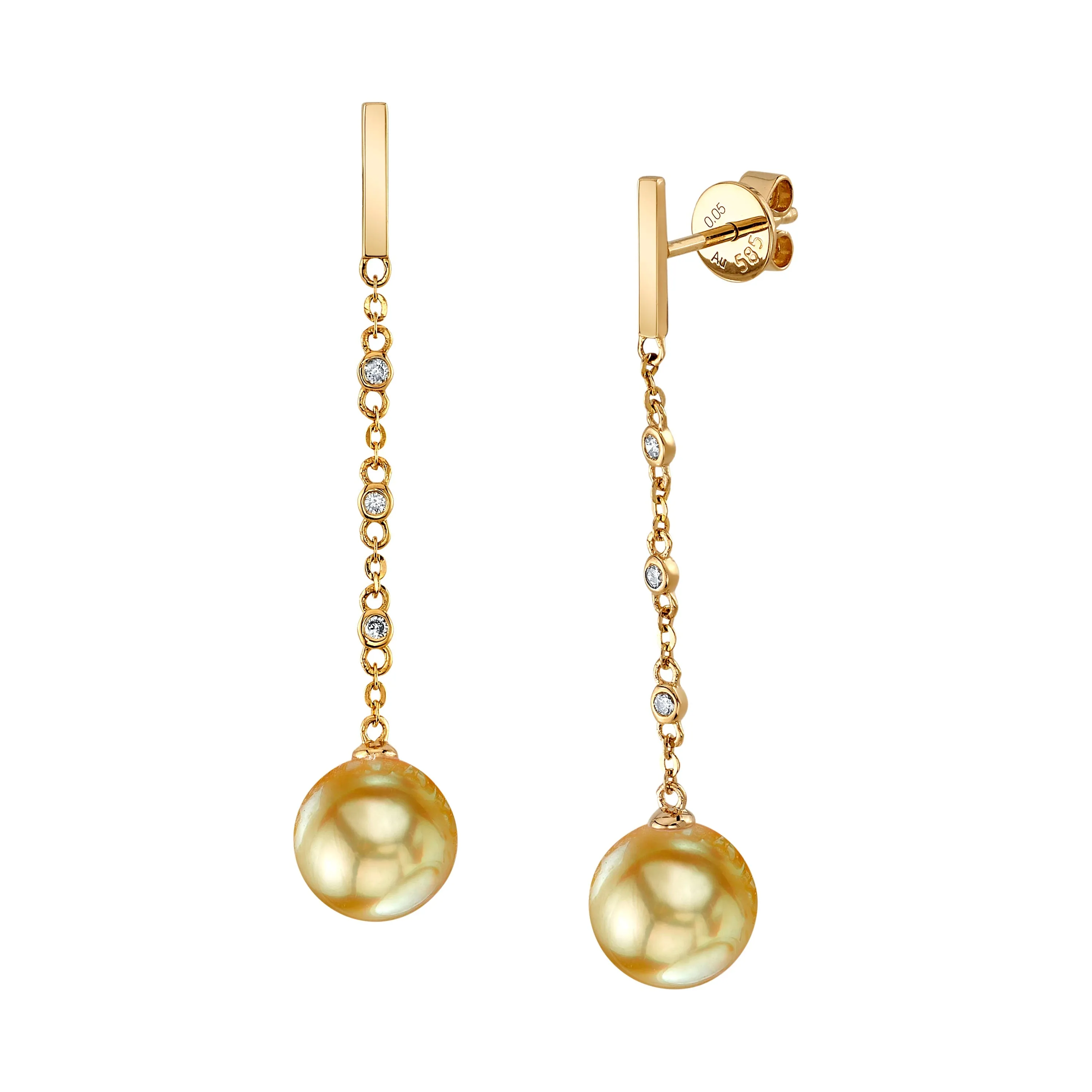 Golden South Sea Pearl & Diamond Flicker Dangle Earrings