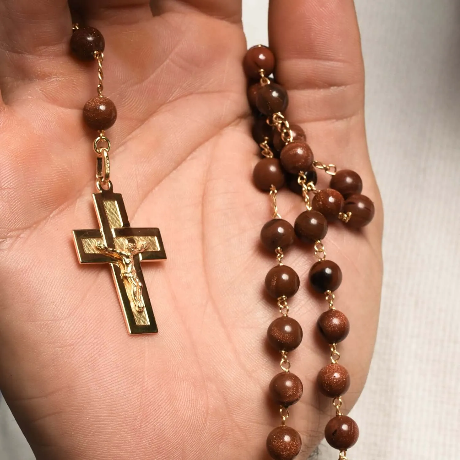 GOLDSTONE ROSARY - VERMEIL SILVER