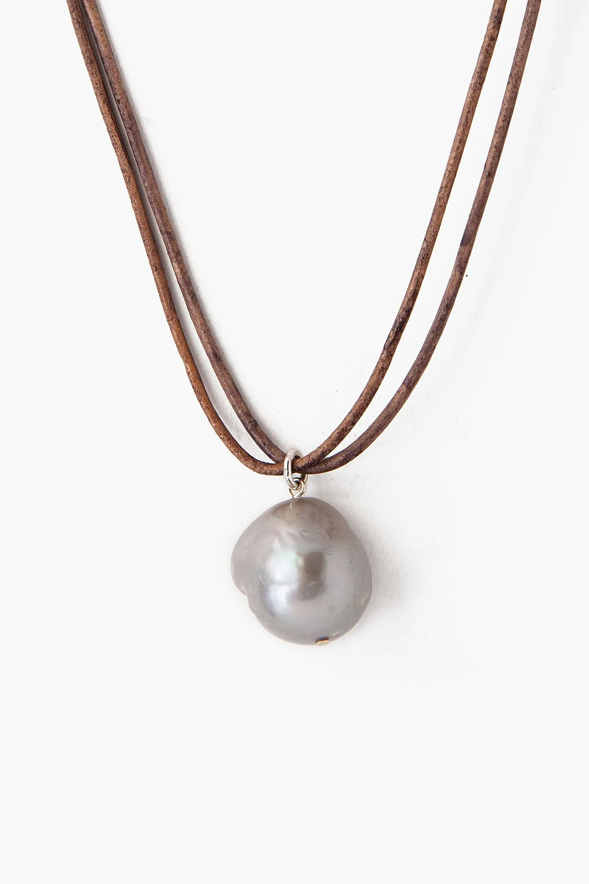 Grey Baroque Pearl on Leather Cord Necklace