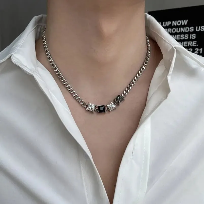 Hip-hop Black Rhinestones Pendant Pearl Necklace Men Steel Necklace Mens Jewellery Man Necklac Free Shipping