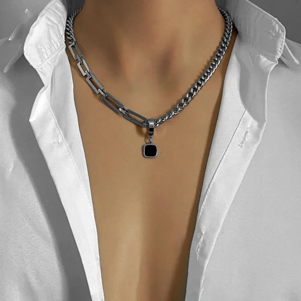 Hip-hop Black Rhinestones Pendant Pearl Necklace Men Steel Necklace Mens Jewellery Man Necklac Free Shipping