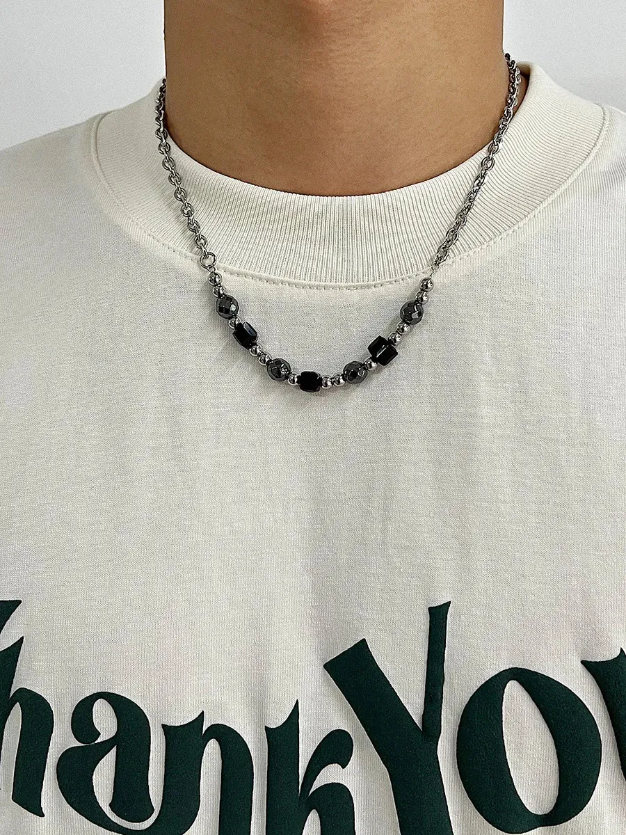 Hip-hop Black Rhinestones Pendant Pearl Necklace Men Steel Necklace Mens Jewellery Man Necklac Free Shipping