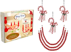 HOLIDAY CHANDELIER MAKEOVER KIT - (3) Candy Cane   (3) 12" Red Crystal Garland