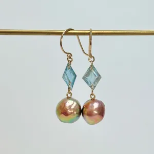 Japan Kasumi and aquamarine solid gold drop earrings