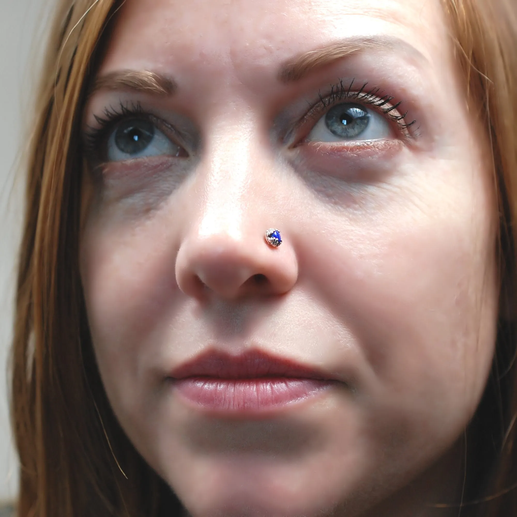 Lapis Cradled in Silver Nose Stud