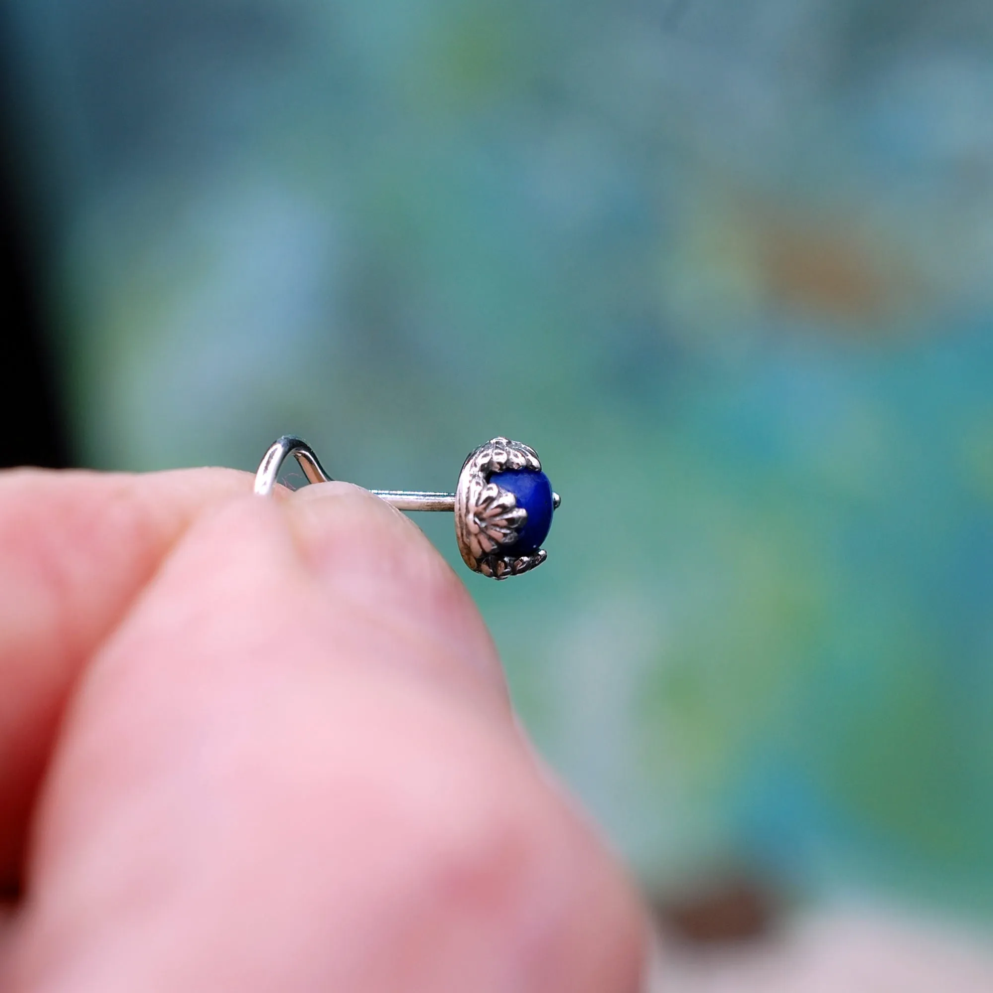 Lapis Cradled in Silver Nose Stud