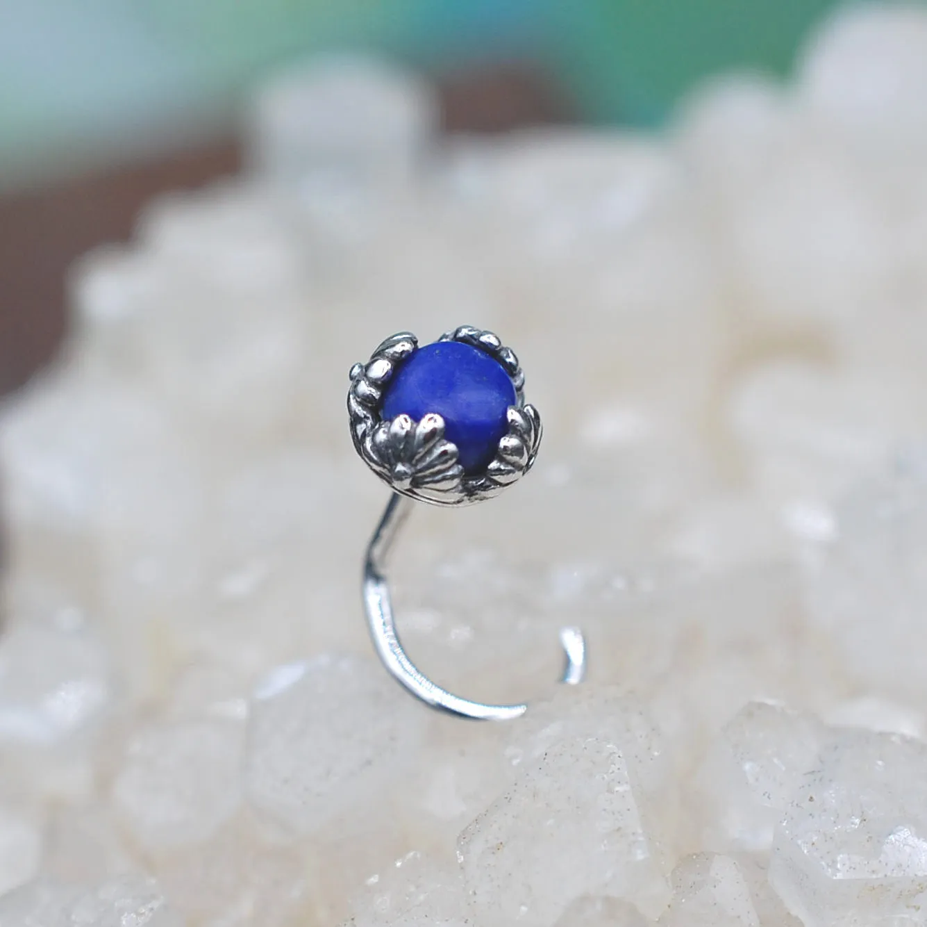 Lapis Cradled in Silver Nose Stud